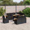 9-tlg. Garten-Sofagarnitur mit Kissen Schwarz Poly Rattan