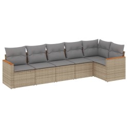 6-tlg. Garten-Sofagarnitur mit Kissen Beige Poly Rattan