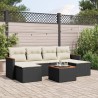 7-tlg. Garten-Sofagarnitur mit Kissen Schwarz Poly Rattan