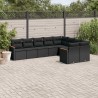 9-tlg. Garten-Sofagarnitur mit Kissen Schwarz Poly Rattan