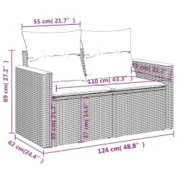 10-tlg. Garten-Sofagarnitur mit Kissen Grau Poly Rattan