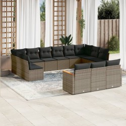 13-tlg. Garten-Sofagarnitur mit Kissen Grau Poly Rattan