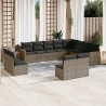 12-tlg. Garten-Sofagarnitur mit Kissen Grau Poly Rattan