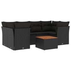 7-tlg. Garten-Sofagarnitur mit Kissen Schwarz Poly Rattan