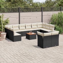 13-tlg. Garten-Sofagarnitur mit Kissen Schwarz Poly Rattan