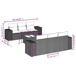 7-tlg. Garten-Sofagarnitur mit Kissen Hellgrau Poly Rattan