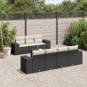 8-tlg. Garten-Sofagarnitur mit Kissen Schwarz Poly Rattan