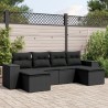 6-tlg. Garten-Sofagarnitur mit Kissen Schwarz Poly Rattan