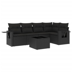 6-tlg. Garten-Sofagarnitur mit Kissen Schwarz Poly Rattan