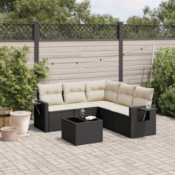 6-tlg. Garten-Sofagarnitur mit Kissen Schwarz Poly Rattan