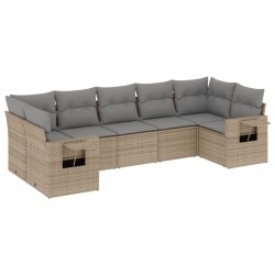 7-tlg. Garten-Sofagarnitur mit Kissen Beige Poly Rattan