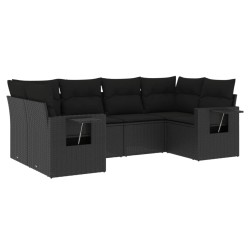 6-tlg. Garten-Sofagarnitur mit Kissen Schwarz Poly Rattan