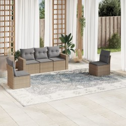 5-tlg. Garten-Sofagarnitur mit Kissen Beige Poly Rattan