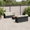 7-tlg. Garten-Sofagarnitur mit Kissen Schwarz Poly Rattan