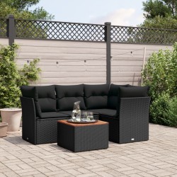 5-tlg. Garten-Sofagarnitur mit Kissen Schwarz Poly Rattan