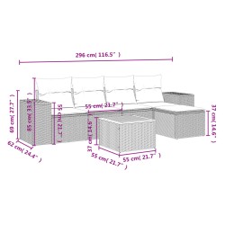 6-tlg. Garten-Sofagarnitur mit Kissen Schwarz Poly Rattan