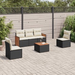 6-tlg. Garten-Sofagarnitur mit Kissen Schwarz Poly Rattan