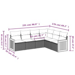 6-tlg. Garten-Sofagarnitur mit Kissen Grau Poly Rattan