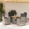 5-tlg. Garten-Essgruppe mit Kissen Grau Poly Rattan