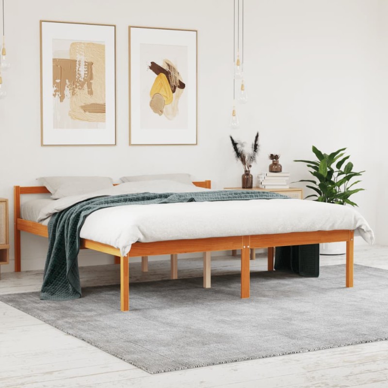 Seniorenbett Wachsbraun 150x200 cm Massivholz Kiefer