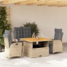 4-tlg. Garten-Essgruppe mit Kissen Beige Poly Rattan