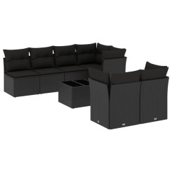 8-tlg. Garten-Sofagarnitur mit Kissen Schwarz Poly Rattan