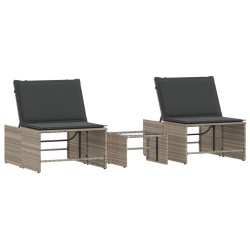 Sonnenliegen 2 Stk. mit Tisch Hellgrau Poly Rattan