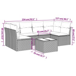 7-tlg. Garten-Sofagarnitur mit Kissen Hellgrau Poly Rattan