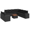 10-tlg. Garten-Sofagarnitur mit Kissen Schwarz Poly Rattan