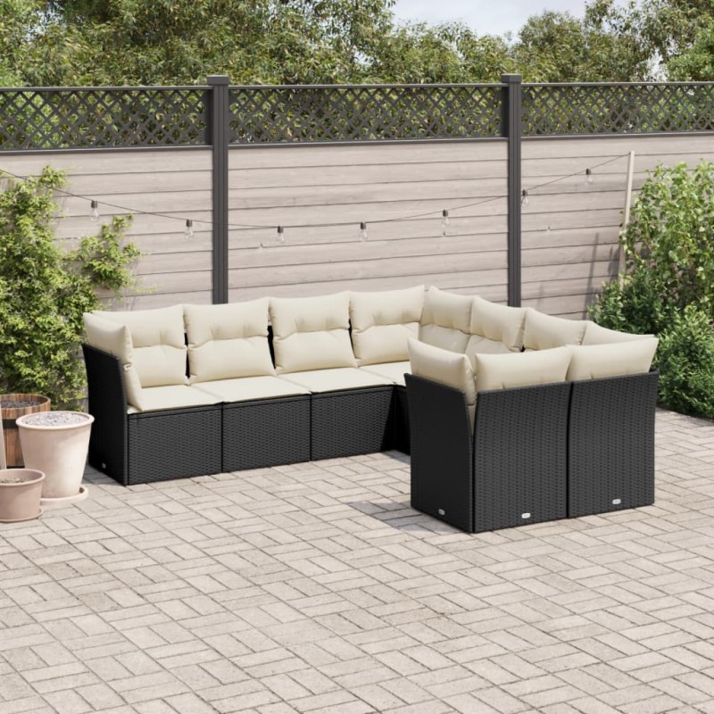 8-tlg. Garten-Sofagarnitur mit Kissen Schwarz Poly Rattan