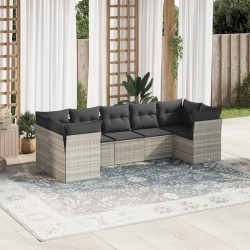 7-tlg. Garten-Sofagarnitur mit Kissen Hellgrau Poly Rattan