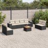 9-tlg. Garten-Sofagarnitur mit Kissen Schwarz Poly Rattan