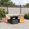 5-tlg. Garten-Sofagarnitur mit Kissen Schwarz Poly Rattan