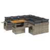 9-tlg. Garten-Sofagarnitur mit Kissen Grau Poly Rattan