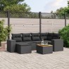 7-tlg. Garten-Sofagarnitur mit Kissen Schwarz Poly Rattan