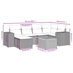 7-tlg. Garten-Sofagarnitur mit Kissen Schwarz Poly Rattan