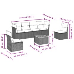 7-tlg. Garten-Sofagarnitur mit Kissen Grau Poly Rattan