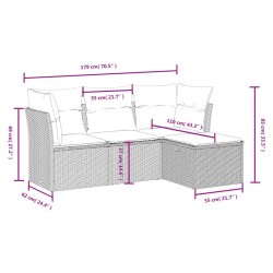 4-tlg. Garten-Sofagarnitur mit Kissen Grau Poly Rattan