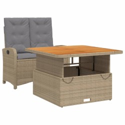 2-tlg. Garten-Essgruppe mit Kissen Beige Poly Rattan