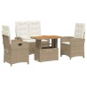 4-tlg. Garten-Essgruppe mit Kissen Beige Poly Rattan