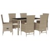 7-tlg. Garten-Essgruppe mit Kissen Beige Poly Rattan