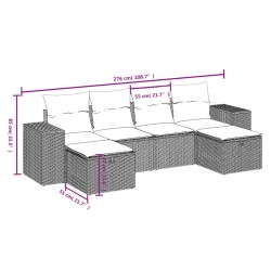 6-tlg. Garten-Sofagarnitur mit Kissen Grau Poly Rattan