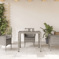 Gartentisch mit Glasplatte Grau 90x90x75 cm Poly Rattan