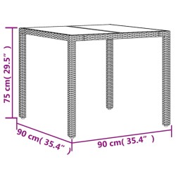 Gartentisch mit Glasplatte Grau 90x90x75 cm Poly Rattan