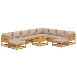 11-tlg. Garten-Lounge-Set mit Taupe Kissen Massivholz