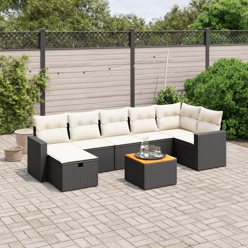 8-tlg. Garten-Sofagarnitur mit Kissen Schwarz Poly Rattan