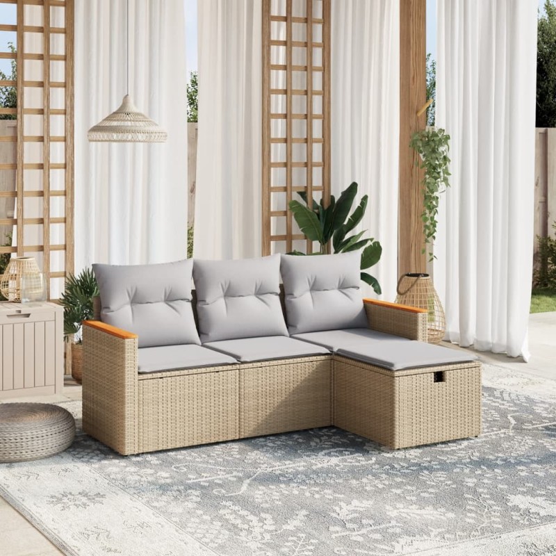 4-tlg. Garten-Sofagarnitur mit Kissen Beigemischung Poly Rattan