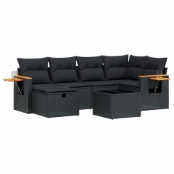 7-tlg. Garten-Sofagarnitur mit Kissen Schwarz Poly Rattan