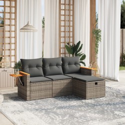 4-tlg. Garten-Sofagarnitur mit Kissen Grau Poly Rattan