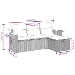 4-tlg. Garten-Sofagarnitur mit Kissen Grau Poly Rattan